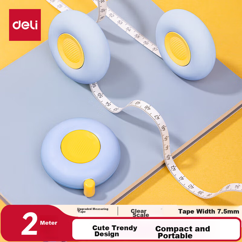 Deli 2m Mini Cute Retractable Portable Leather Tape Measure for Clothing Measurement Height/Bust/Waist TT102 Blue