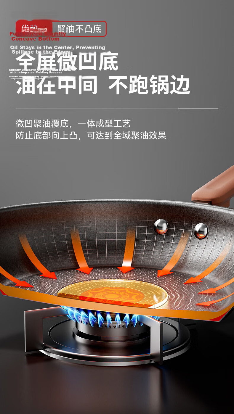 ASD Flat Bottom Wok with Oil-Gathering Red Core Titanium Non-Stick Frying Pan for Steak, Eggs And Stir-Fry, 30cm Compatible with Induction Cooker A7WG 4
