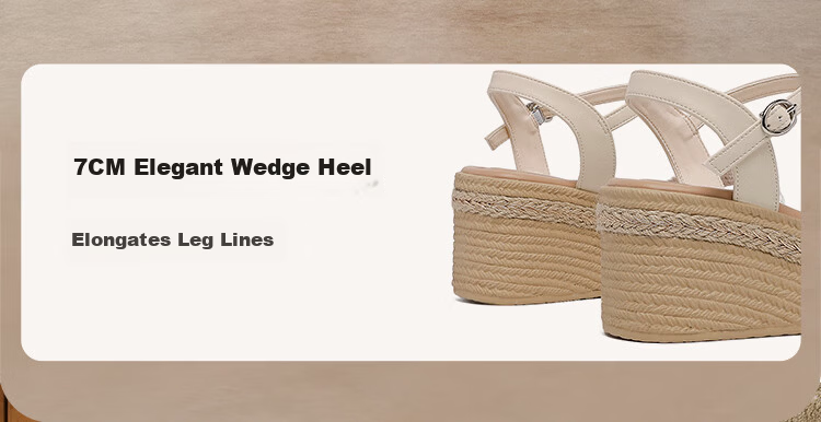 Red Dragonfly Women's Wedge Sandals Thick Sole One-Strap Casual Shoes Height Increasing Soft Sole Beach Shoes WLK266892 Beige Size 38 7