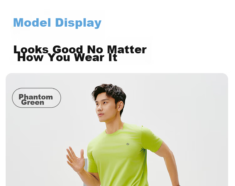 JD Original Summer Men's Sports Short-Sleeve Running Fitness Aerobic Sweat-Resistant Quick-Dry Wool T-Shirt, Phantom Green, M 32