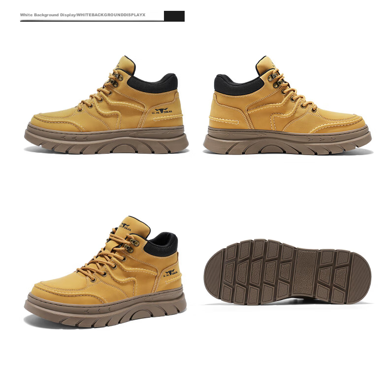 Bull Family Martin Boots Men Autumn Winter New High-top Durable Work Boots Thick Sole Height Increasing Yellow Boots Men's Versatile Biker Shoes 21