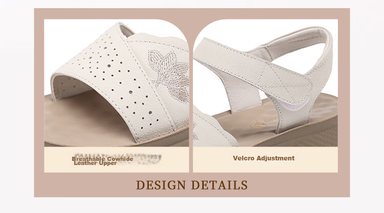 Red Dragonfly Sandals Leather Soft Sole Breathable Mom Shoes Middle-aged and Elderly Women's Non-slip Beach Shoes WTK265351 Apricot Color Size 37 5