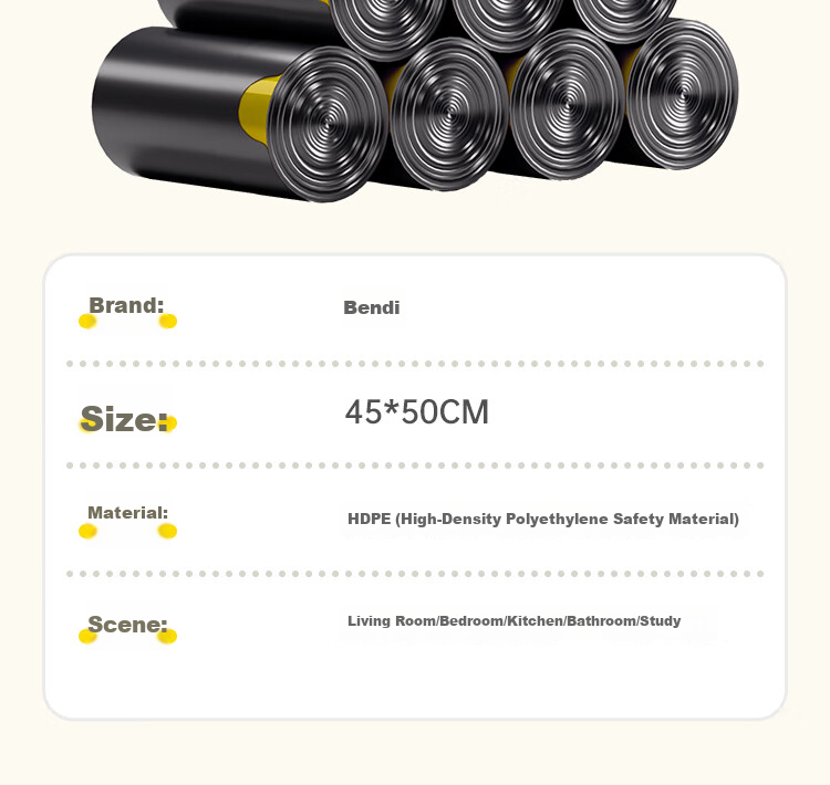 Bendi Drawstring Garbage Bags Black 60x70cm 72pcs Thickened Double-Sided 2.6 Mil Large Tear-Resistant Household Kitchen 18