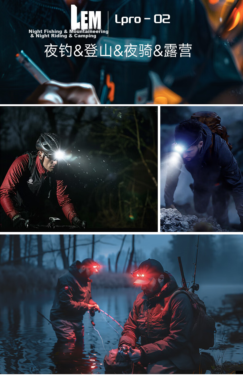 LEM Headlamp High Brightness Rechargeable Outdoor Mountaineering Night Fishing Long Battery Life Sensor Headband Light 2