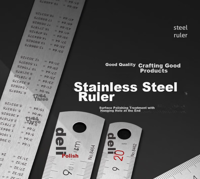 Deli 100cm Stainless Steel Straight Ruler, Measuring And Drawing Scale Ruler with Conversion Chart, Office Supplies, 8460 1