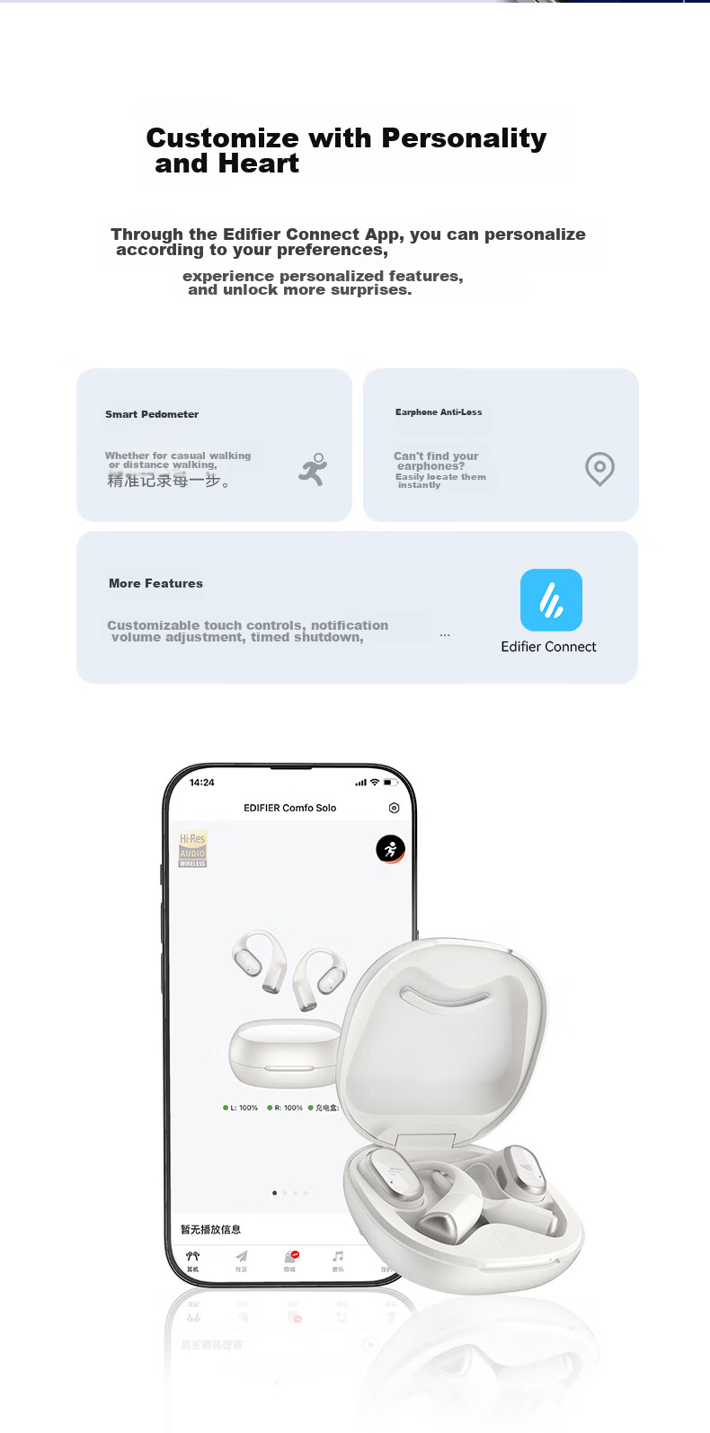 EDIFIER Comfo SE Open True Wireless Bluetooth Earphones Bluetooth V6.1 Non-In-Ear Sports Running Headphones Deep Blue Graduation Gift 16