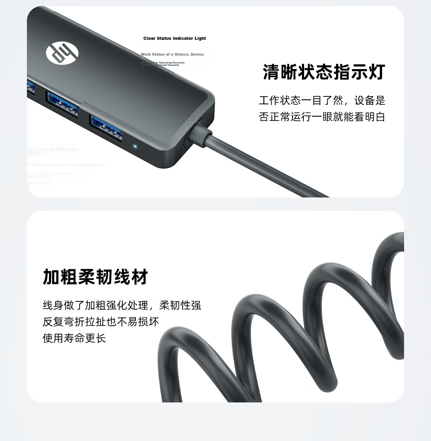HP USB 2.0 Hub Docking Station Laptop Adapter Converter 1-to-4 Type-C Power Supply 1.5m Gray 14