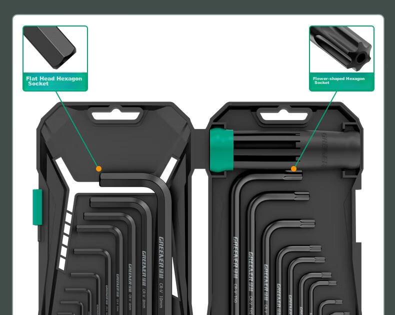 GREENER Hex Key Wrench Set High Hardness Strong Magnetic 6-Point Screwdriver Universal Hex Wrench Extended Star Hex Key 17