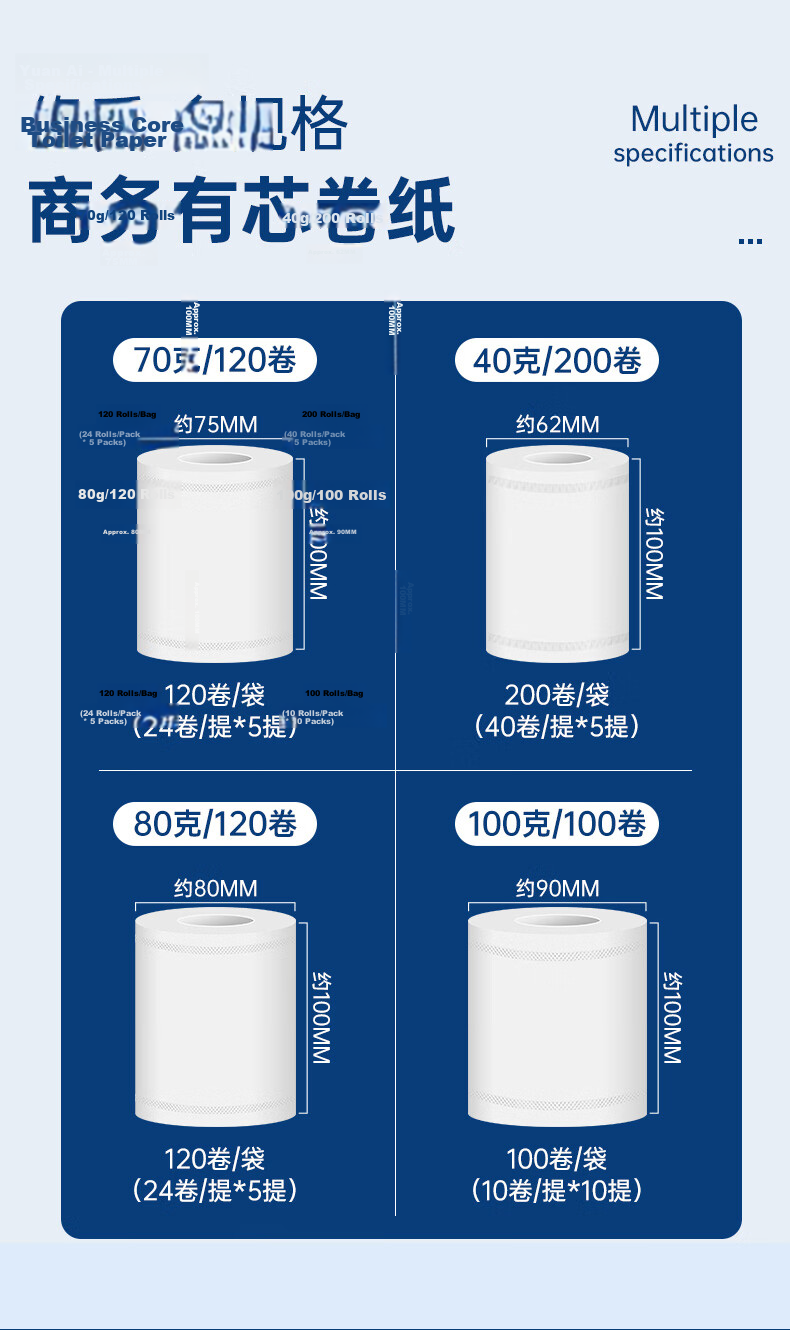 Yuanai Core Roll Paper Commercial 4-Ply 70g*120 Rolls Hotel Guest Room Toilet Tissue Bulk Box 1