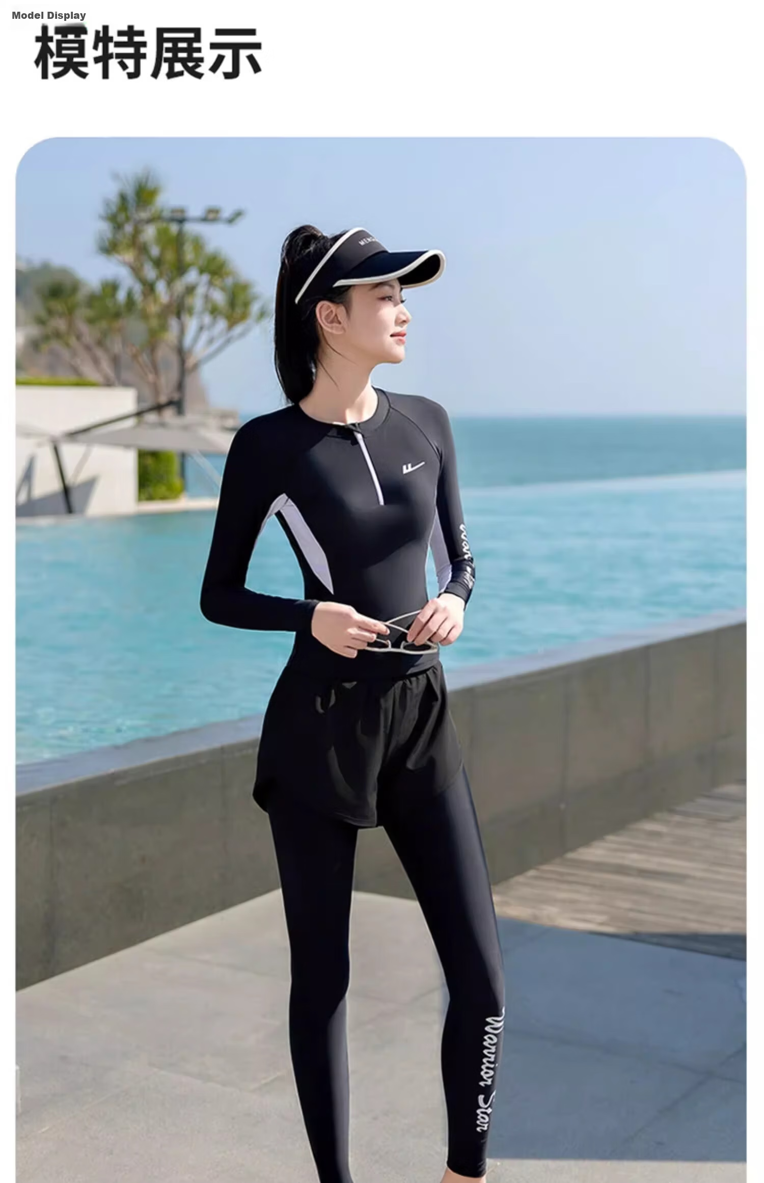 Huili Women's Two-Piece Swimsuit, Long-Sleeve Top And Long Pants, Conservative Surfing Diving Wetsuit, Quick-Dry Hot Spring Four-Piece Set, 14021 Black L 19