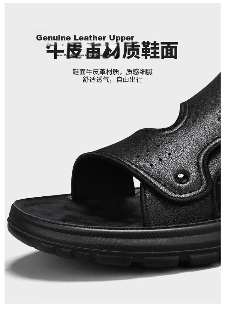 Bull Family Men's Leather Sandals Summer New Thick Sole Durable Genuine Leather Beach Shoes Breathable Versatile Two-Way Slippers 11