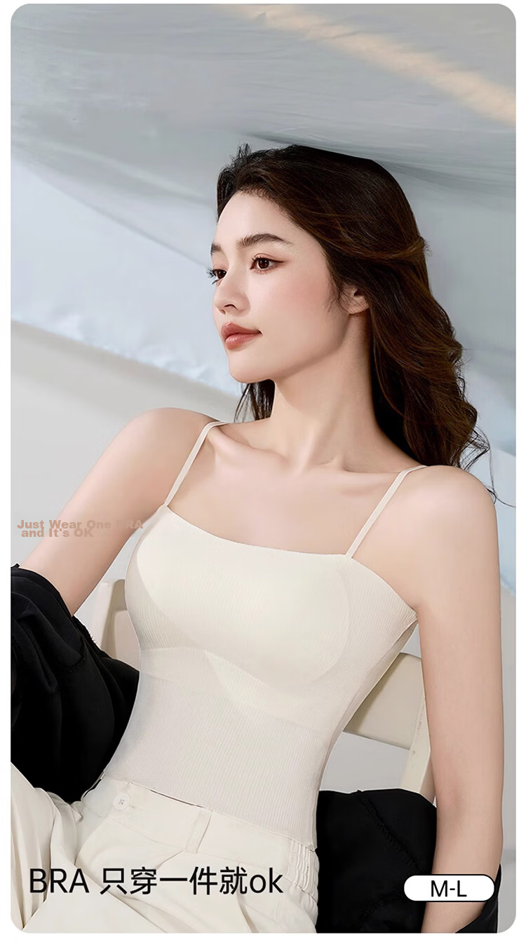 Langsha Strap Vest Bra Integrated Spring Summer Versatile Padded Innerwear Base Layer Top Women's Beautiful Back Anti-Exposure Underwear 2