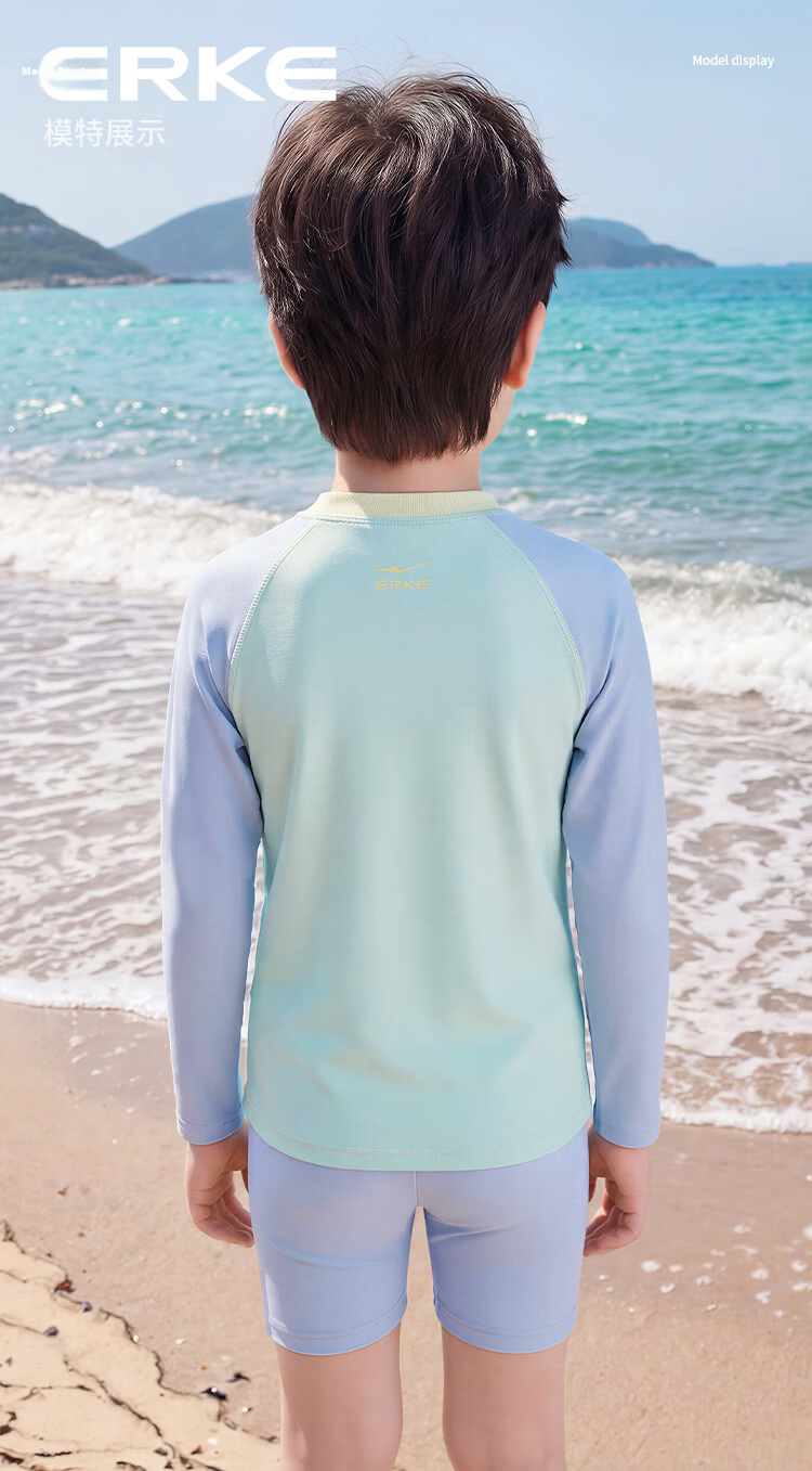 ERKE Boys' Long Sleeve Two-Piece Swimwear Set, Rash Guard and Shorts, Sun Protection for Kids, Beach and Pool Swimwear 10