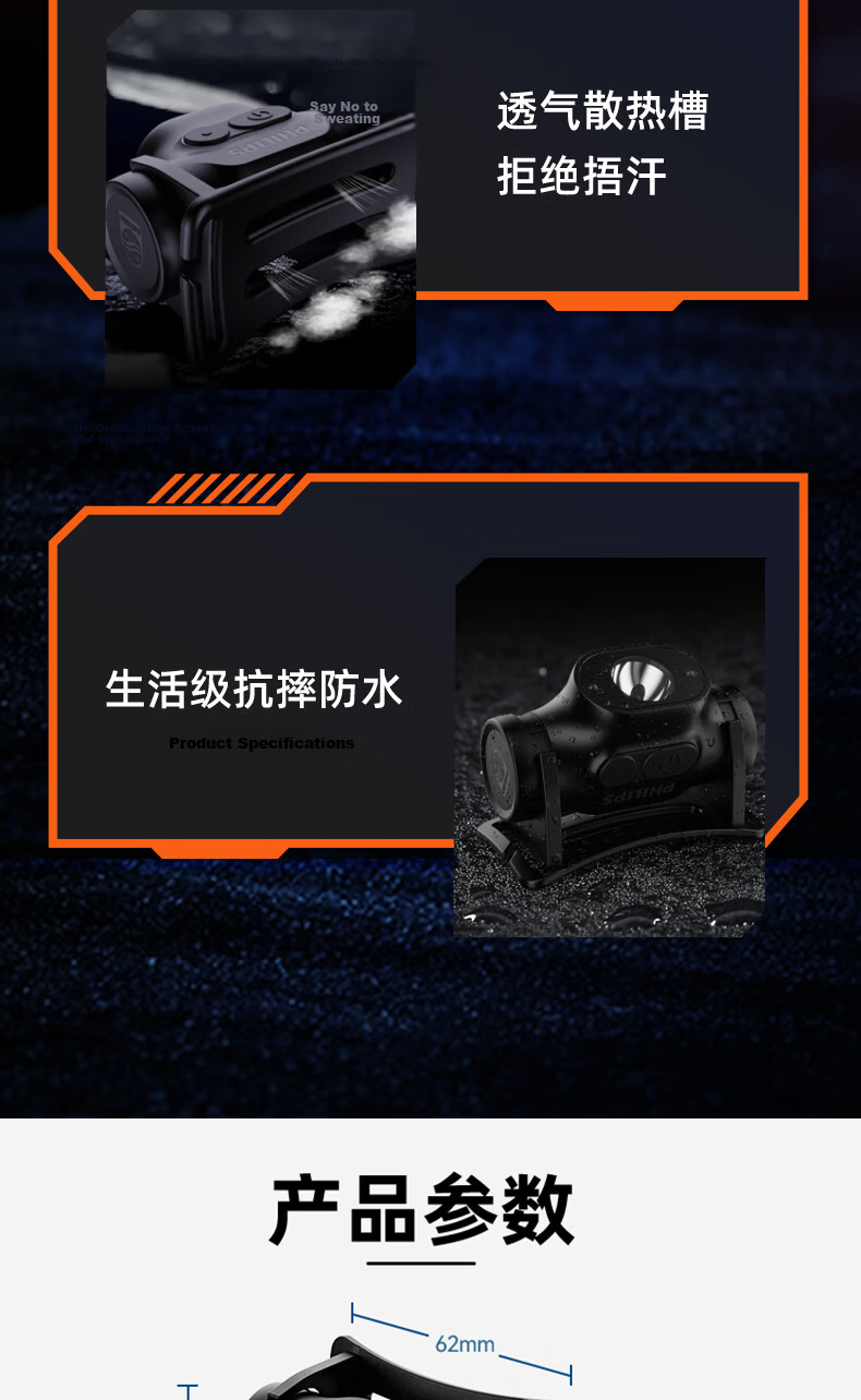 PHILIPS Headlamp High Brightness Flashlight Long Battery Life Fishing Mountaineering Hiking Outdoor Head-Worn Light SFL1851 13