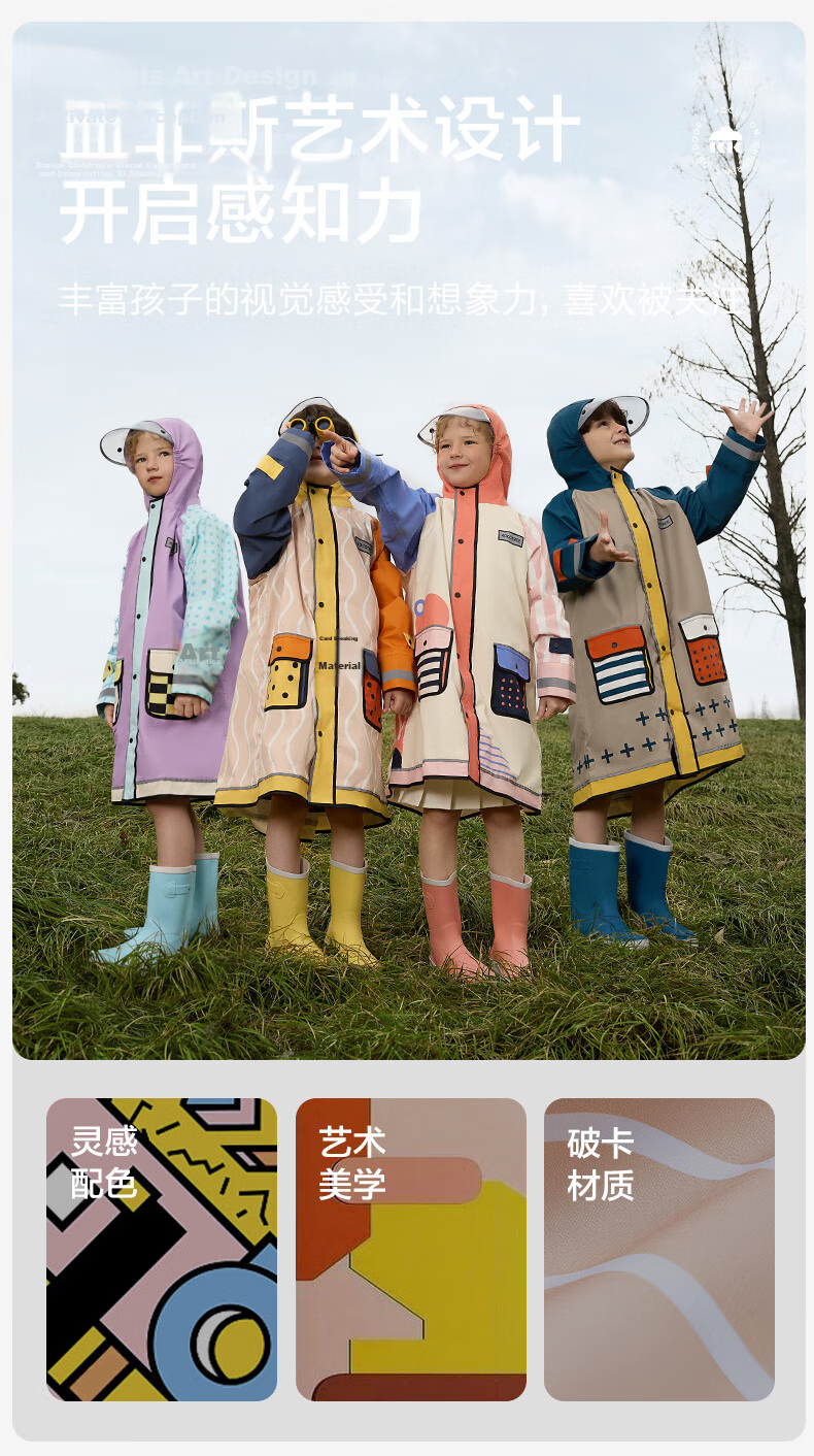 Kocotree Children's Raincoat with Backpack Space, Waterproof Thickened Rain Jacket, Full Body Rain Poncho for Boys And Girls, Windproof Fashionable Raincoat 5