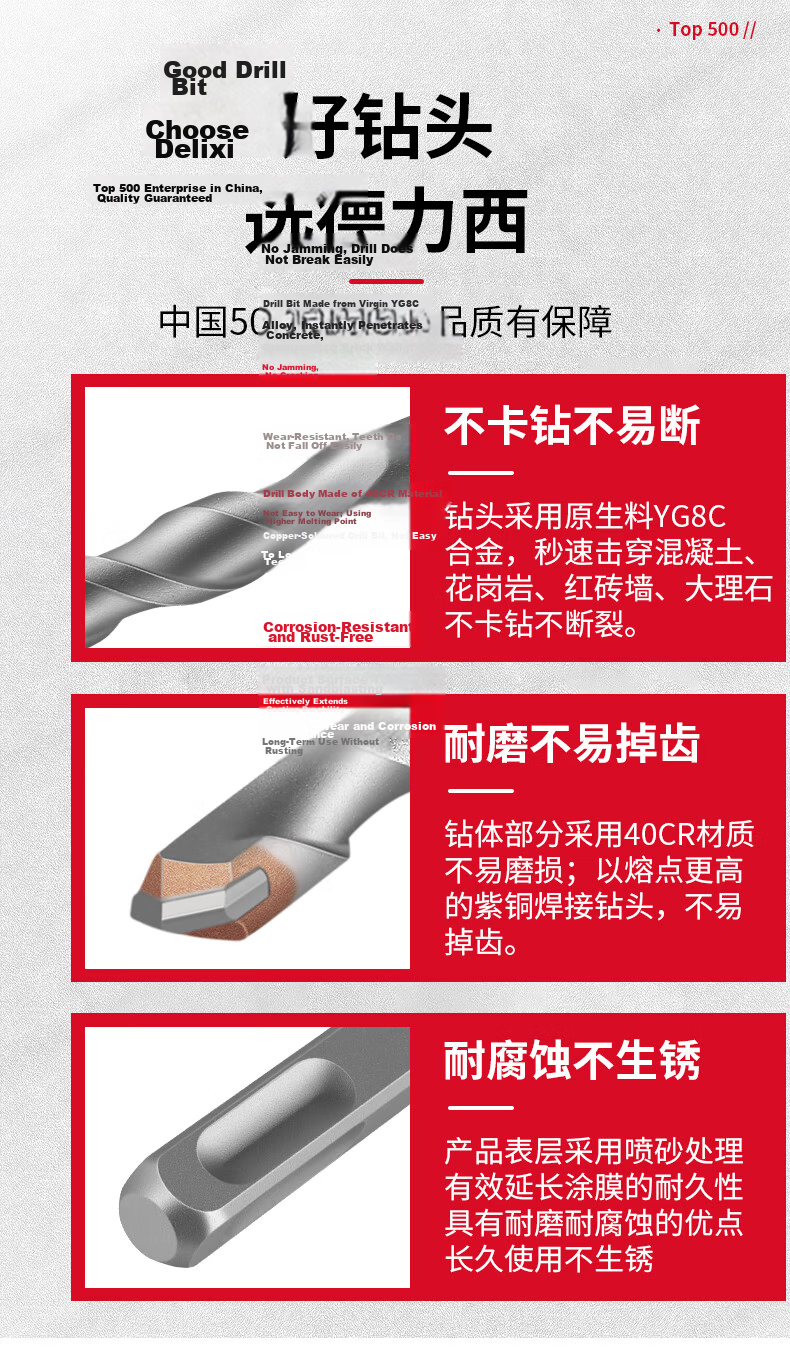 DELIXI ELECTRIC DLX-C8 Flat Impact Electric Hammer Drill Bit Tungsten Steel Alloy Concrete Wall Penetration 20×250 5