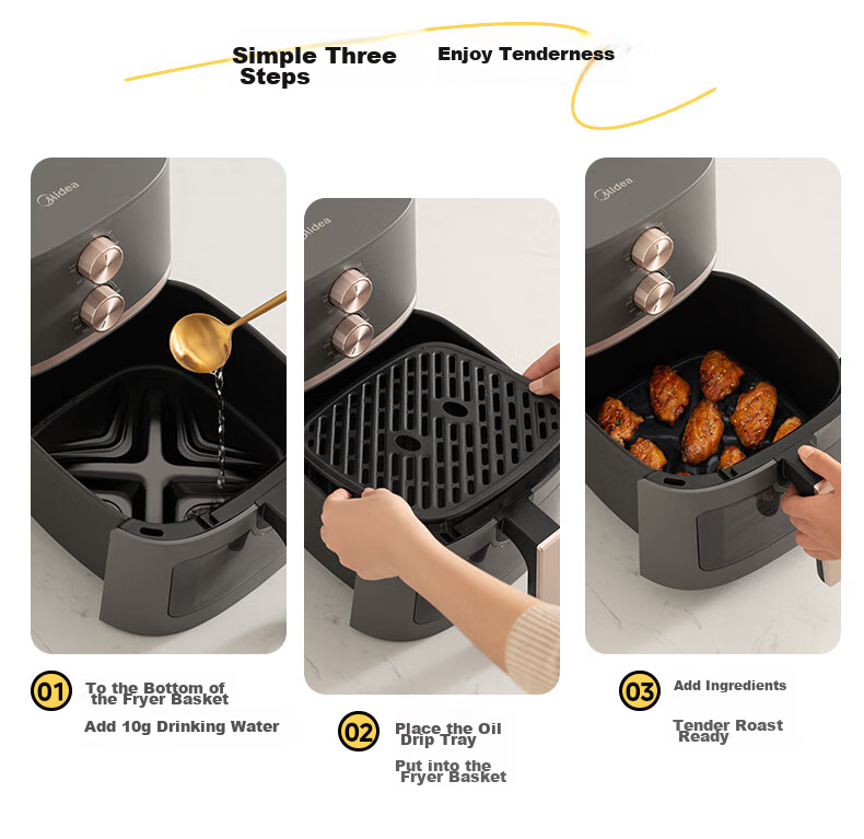 Midea Air Fryer And Steamer Combo, Home Baking Multifunctional No-Flip Air Fryer with View Window, Dual Heating Sources, Large Capacity 6.5L Small Appliance KZE6559 13