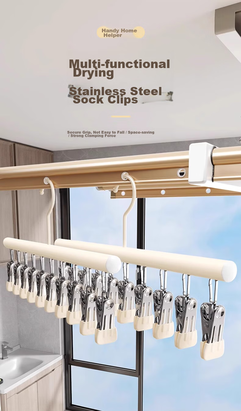 40,000km Stainless Steel Sock Clips Clothes Drying Rack Multi-Clip Multifunctional Balcony Sock Dryer Baby Sock Drying Rack 1