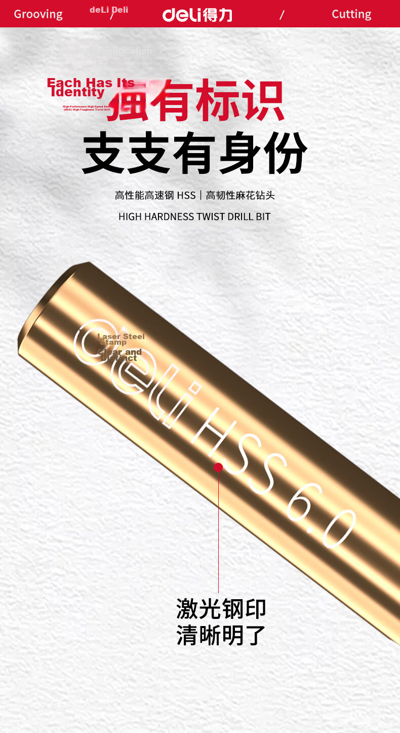 Deli 43 Twist Drill Industrial Grade Round Shank High Hardness Fast Drilling Stainless Steel Aluminum Alloy [2.5mm] 10pcs 7