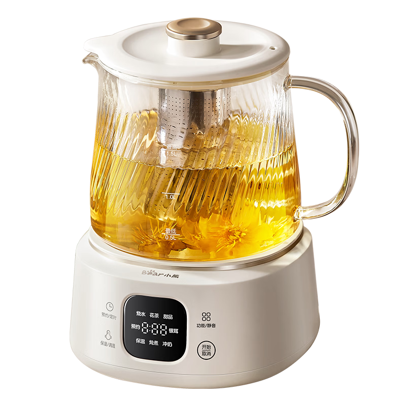Bear Full Glass Health Pot Pure Glass Tea Kettle Temperature Control Multi-Functional Stewing Flower Tea Kettle 1.5L YSH-E15Q3