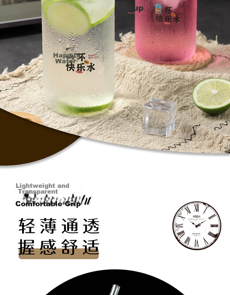Baijie High Borosilicate Glass Children's Water Cup Cola Cup Milk Tea Coffee Beverage Cup with Lid and Straw 500ML 6