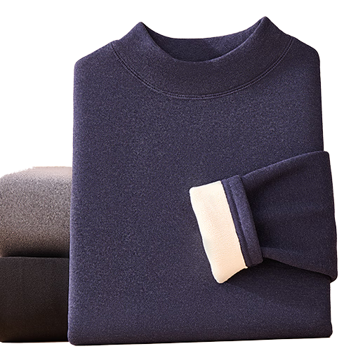 Hengyuanxiang Wool And Silk Thermal Underwear, Fleece-Lined, Extra Thick, Mid-Collar Autumn Top And Bottom Set