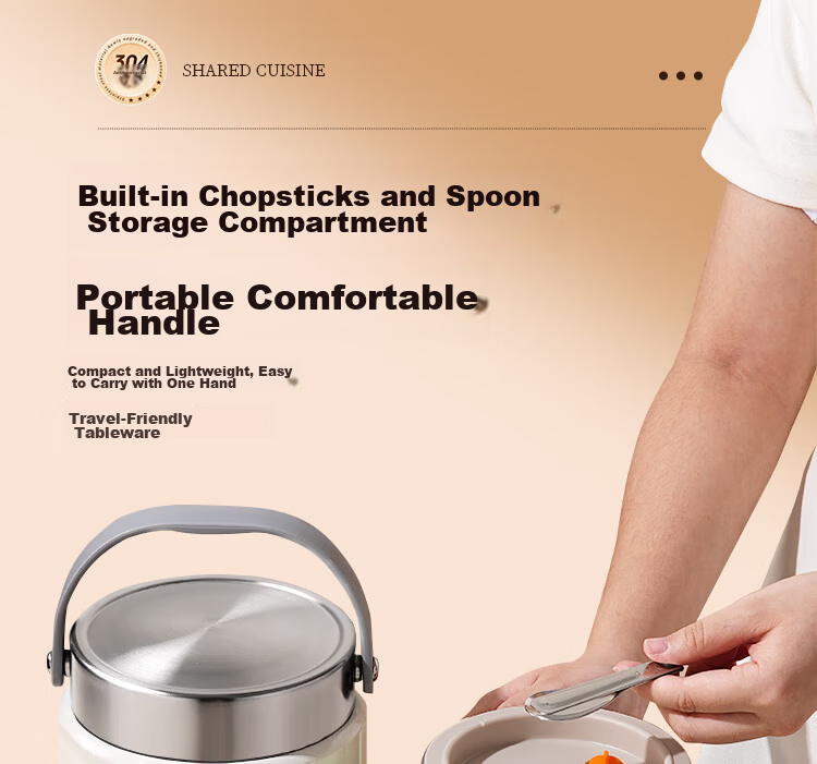Ymer Double-Layer Insulated Lunch Box with Extended Handle, Stainless Steel Soup Container and Bowl for Office Workers and Students, New Model 29