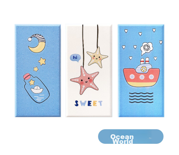 9i9 Thickened Anti-Collision Wall Stickers Soft Pack Children's Room Bed Surround Headboard Bumper Self-Adhesive Wallpaper 3-Pack A18 Ocean 15