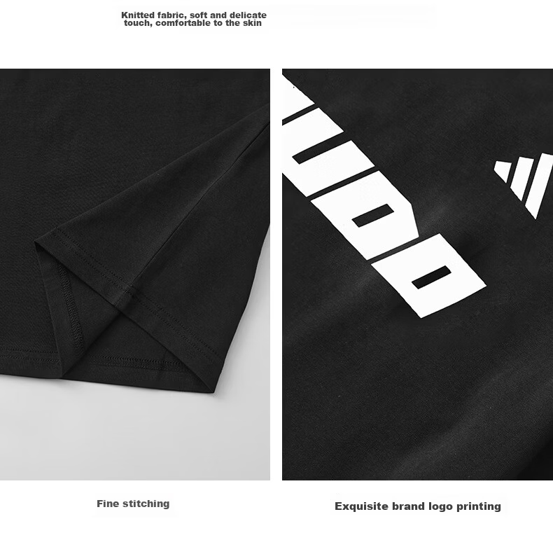 Adidas 2026 New Summer Cotton Short Sleeve T-Shirt Unisex Student Breathable Half Sleeve Black/White S 9