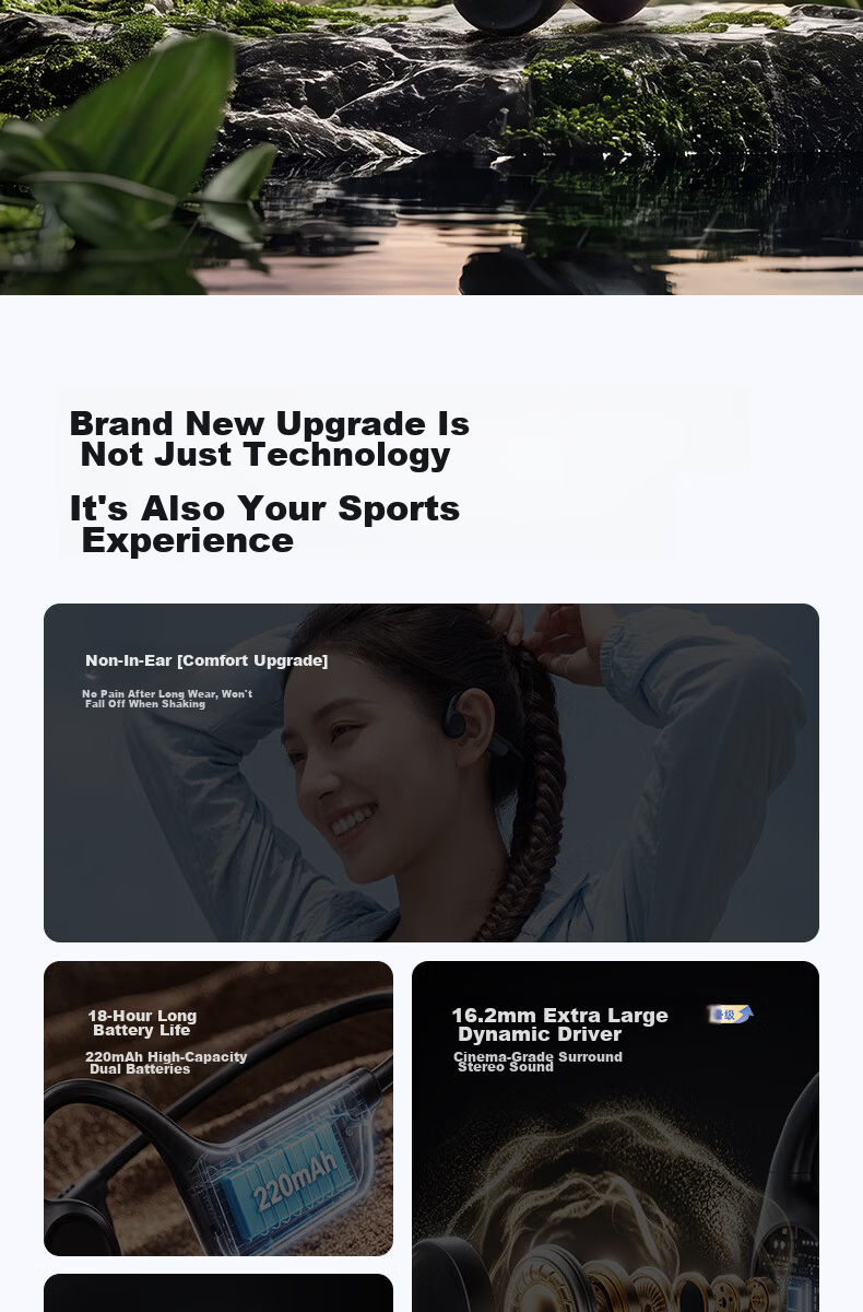Chengao Bone Conduction Bluetooth Earphones 2026 New IP56 Waterproof Open Design Leakproof Comfortable Wireless Sports Running Cycling Ear-Hook Long Battery Life L10 Black 2