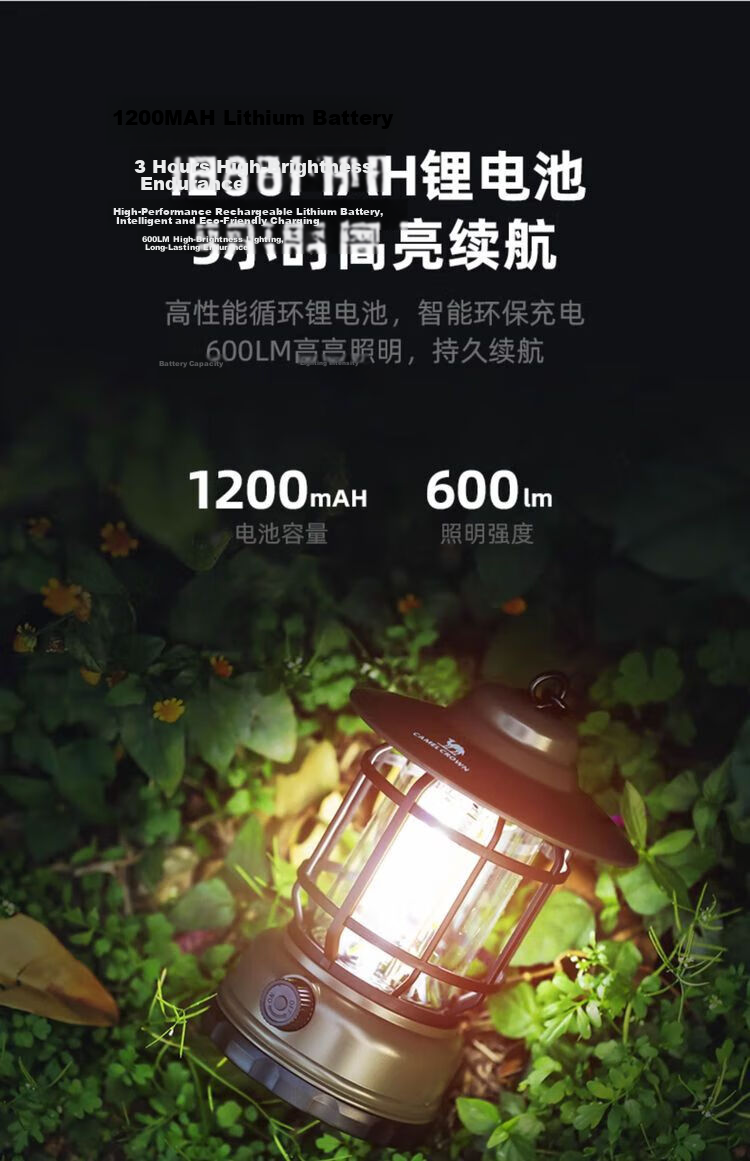 CAMELJEANS Vintage Lantern Outdoor Camping Light Long-lasting High Power Rechargeable Camping Lamp 9649 Black 10