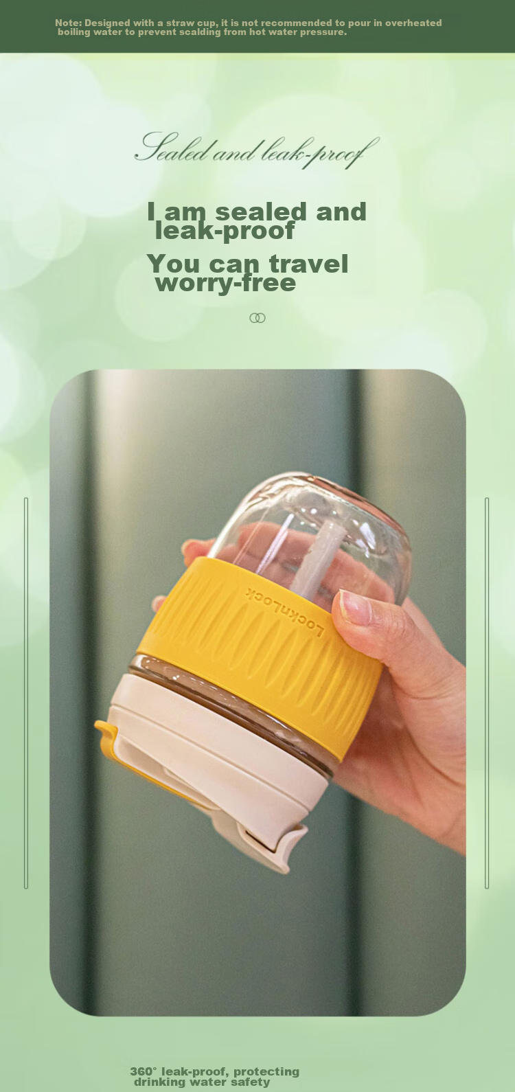 LOCK&LOCK Portable Coffee Mug Glass Cup with Straw, Handheld Cup, Cute Milk Cup, 350ML Yellow 8