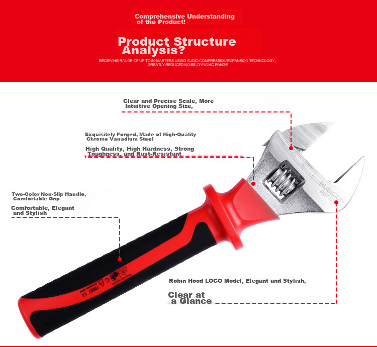 RUBICON High Voltage Insulated Adjustable Wrench Electrician Universal Open-End Wrench 8 Inch RS7-008 3