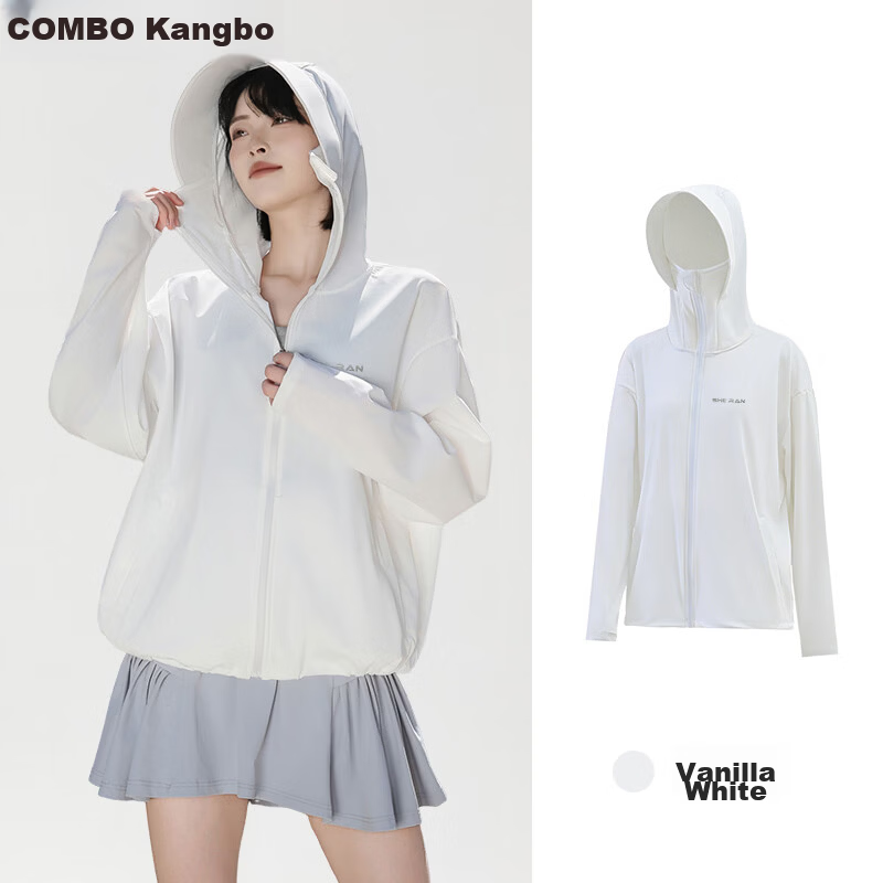 Combo Lightweight Breathable UV Protection Hooded Sun Jacket for Fair-Skinned Women Outdoor Summer Skin Coat