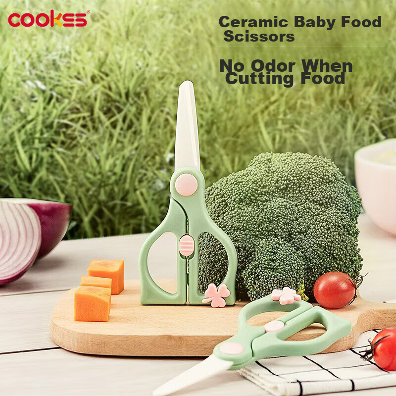 COOKSS Ceramic Baby Food Scissors Manual Food Cutter with Portable Storage Box - Blue