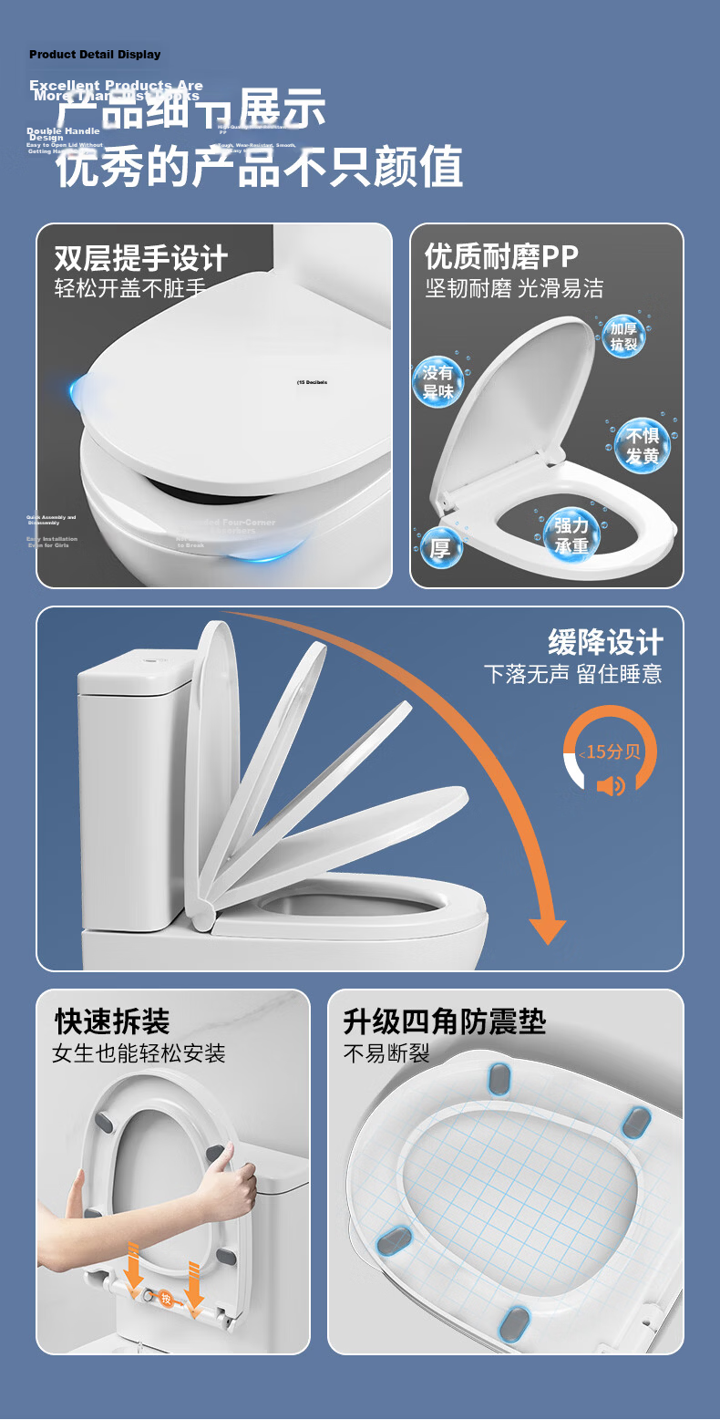 BSITN Universal U-Shaped Toilet Seat with Handle, Thickened Replacement Cushion for Old-Style Home Toilet BP063 3