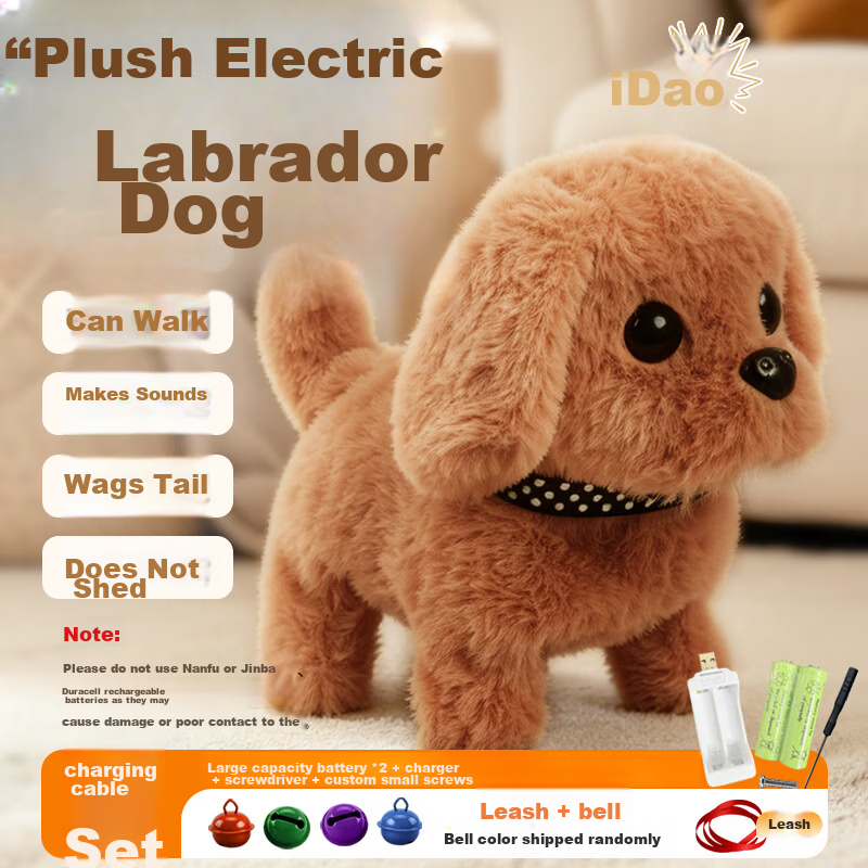 Honey Joy Realistic Plush Walking and Talking Electric Labrador Toy Brown Birthday Gift for Boys and Girls