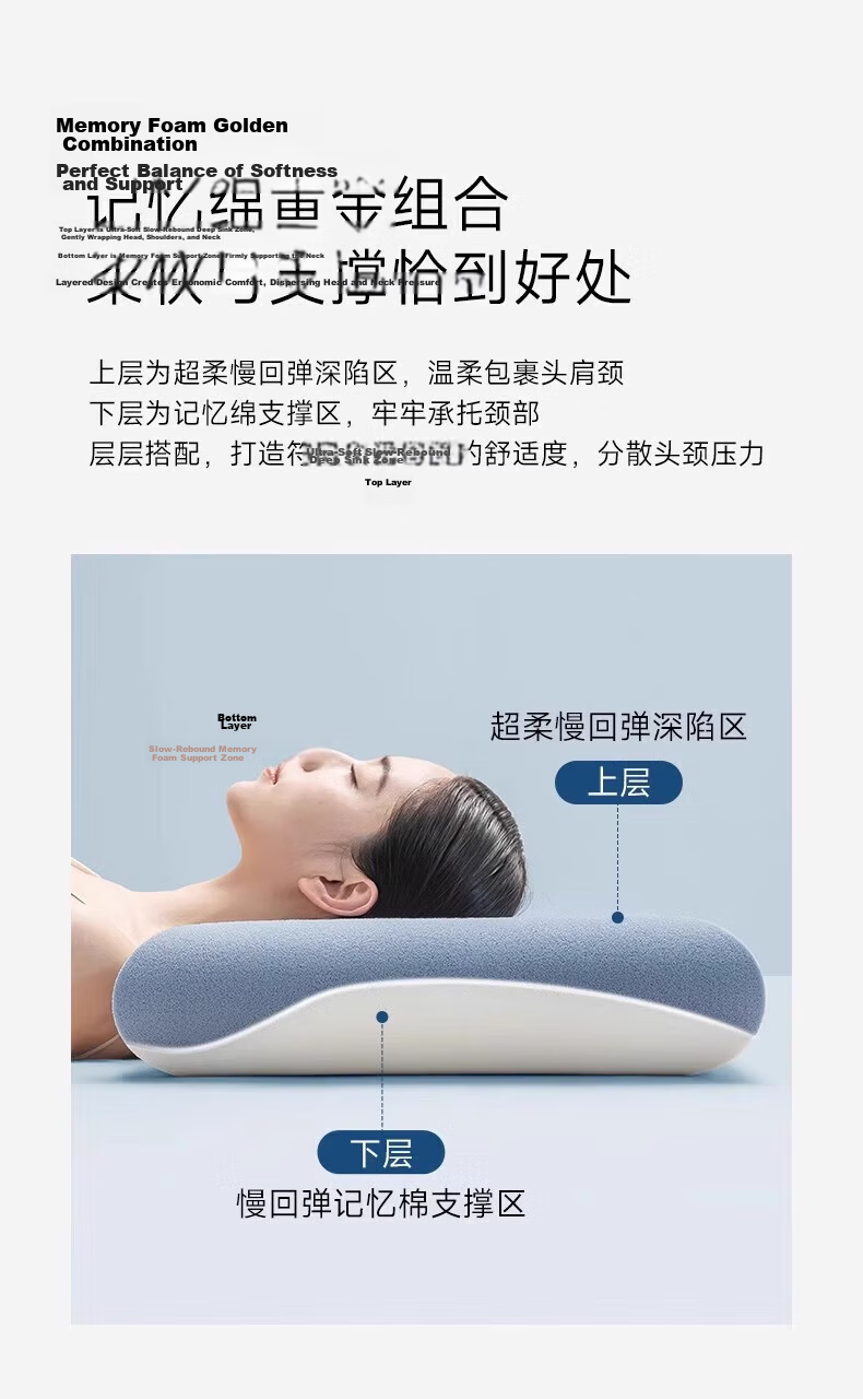 YALU & FREEDOM Zero-Pressure Deep Sleep Memory Foam Pillow, Cervical Spine Protection, Sleep Aid Pillow Core, Adult Single High Pillow 8