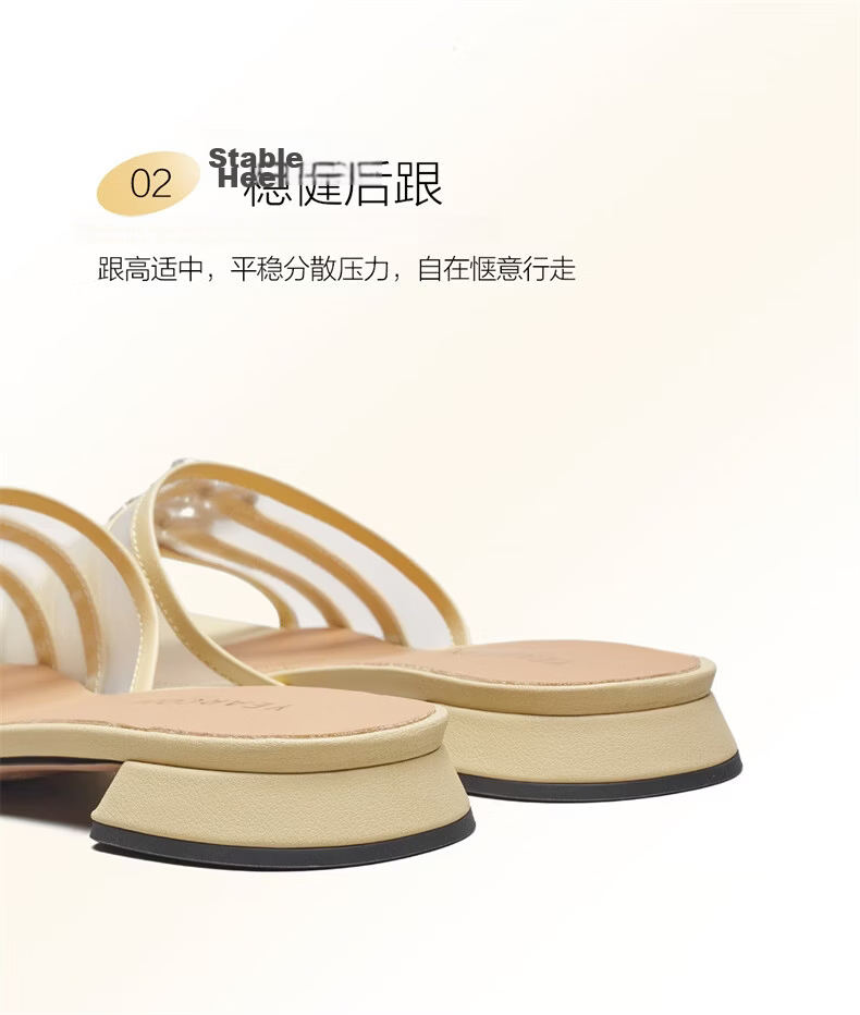 Eierkang Niche Low-Heel Open-Toe Slide Sandals Women Square Toe Low-Heel Mom Shoes 27602W Yellow Size 35 11