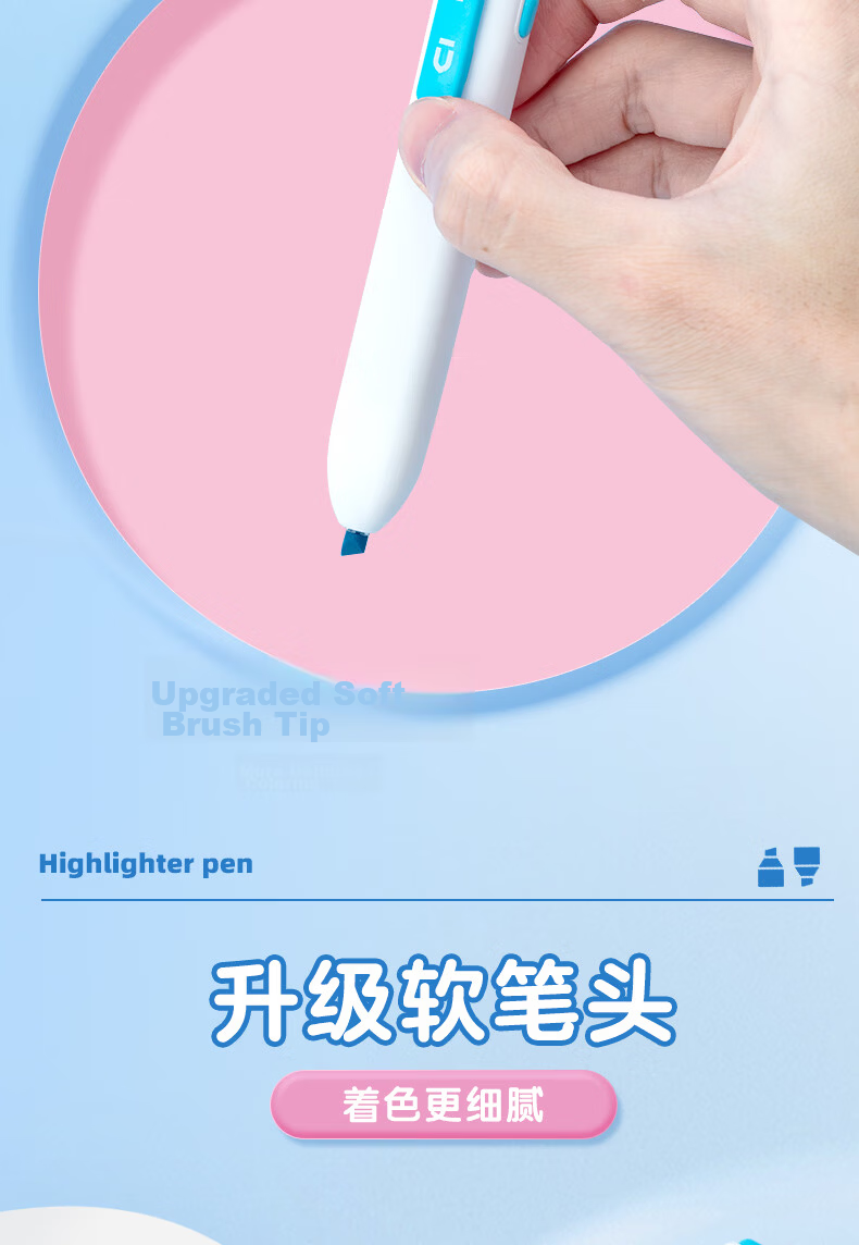 M&G Stationery Benwei 5-Color Retractable Highlighter with Large Angle Clip Exam Review Key Marker Pastel Sea Salt Journal Pen AHM27305 5