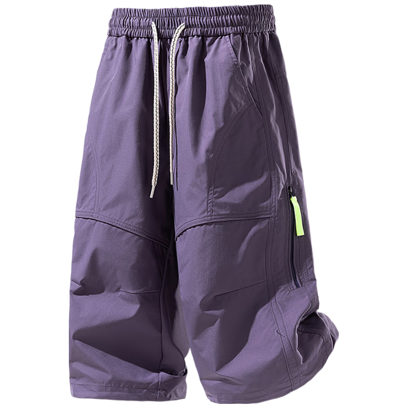 NASA NOAH Men's Ice Silk Shorts Summer Thin Loose Casual Over-the-Knee Quick-Dry Sports Capri Pants Purple XL