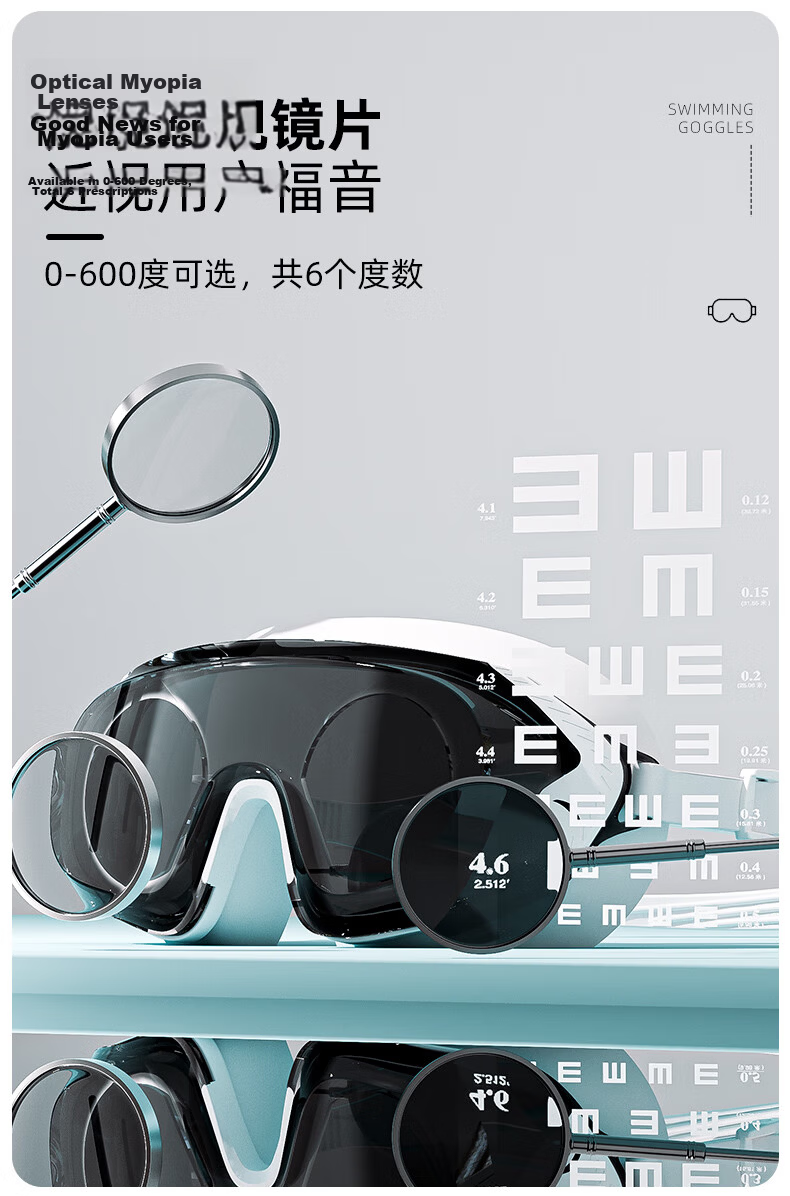 ANTA Adult Large Frame Swimming Goggles, Waterproof And Anti-Fog, High Definition for Men And Women, Swimming Equipment, Clear Lens Set with Coating, Black 4