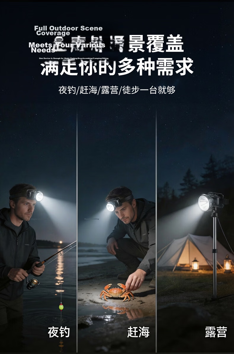 PHILIPS Three-Light Headlamp High Brightness Long Battery Life 72 Hours Head-Worn 5000 Lumens Night Fishing Outdoor Mountaineering Waterproof 7