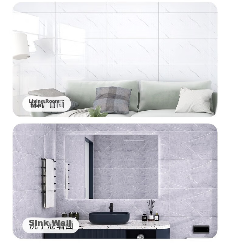 Washi Imitation Ceramic Tile Wall Sticker Wallpaper Self-Adhesive Waterproof Moisture-Proof Aluminum-Plastic Wall Panel Bathroom Yashi White 30*60cm (5 Pieces) 11