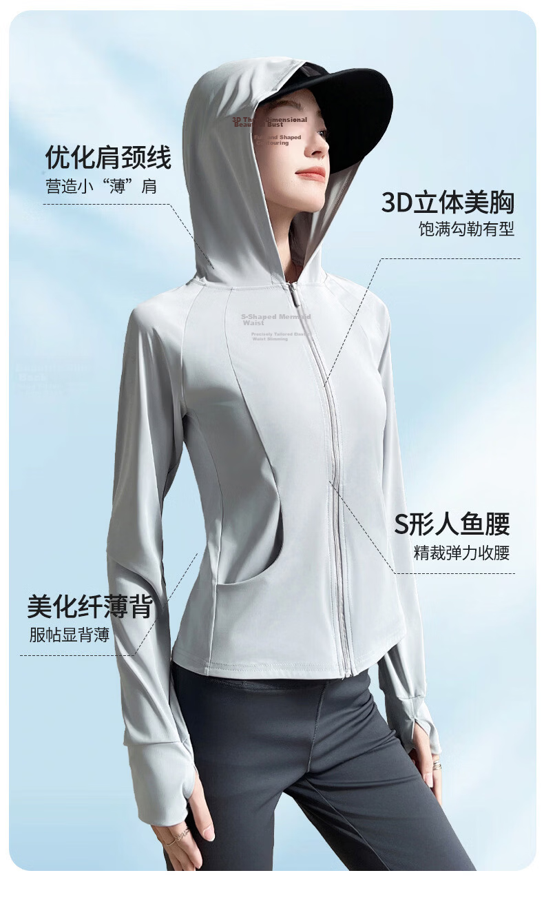 Langsha Women's Pocket Sunscreen Jacket Ice Silk Summer Slim Fit UV Protection Outdoor Hooded Cardigan Sunscreen Coat 4