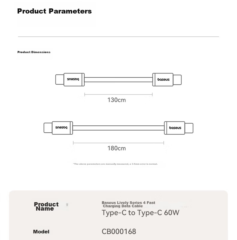 Baseus Apple iPhone 17/16/15 Dual-Head Type-C Charging Cable PD 60W Fast Charge CTOC Car Charger Cable 5A 2-Pack 21