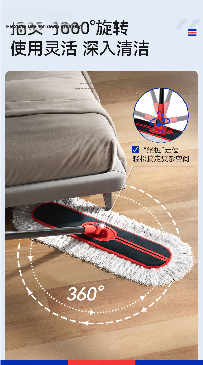 Sobon Flat Mop 60CM Commercial Large Dust Push Cotton Thread Oxford Canvas Large Area Floor Mop Absorbent Cotton Yarn Mop Cloth 5