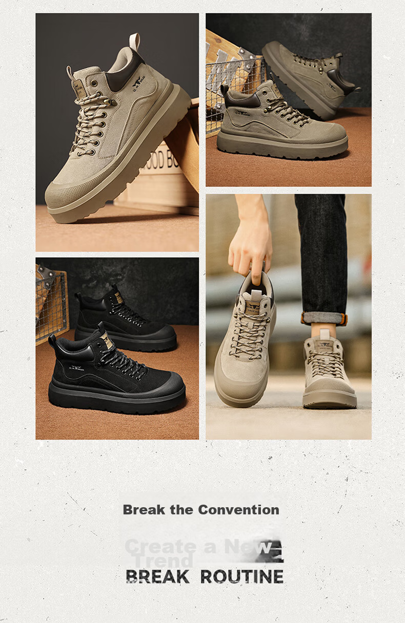 Bull Family Martin Boots Men Autumn Winter New Retro Fashion Round Toe Work Boots Outdoor Thick Sole High Top Shoes 4