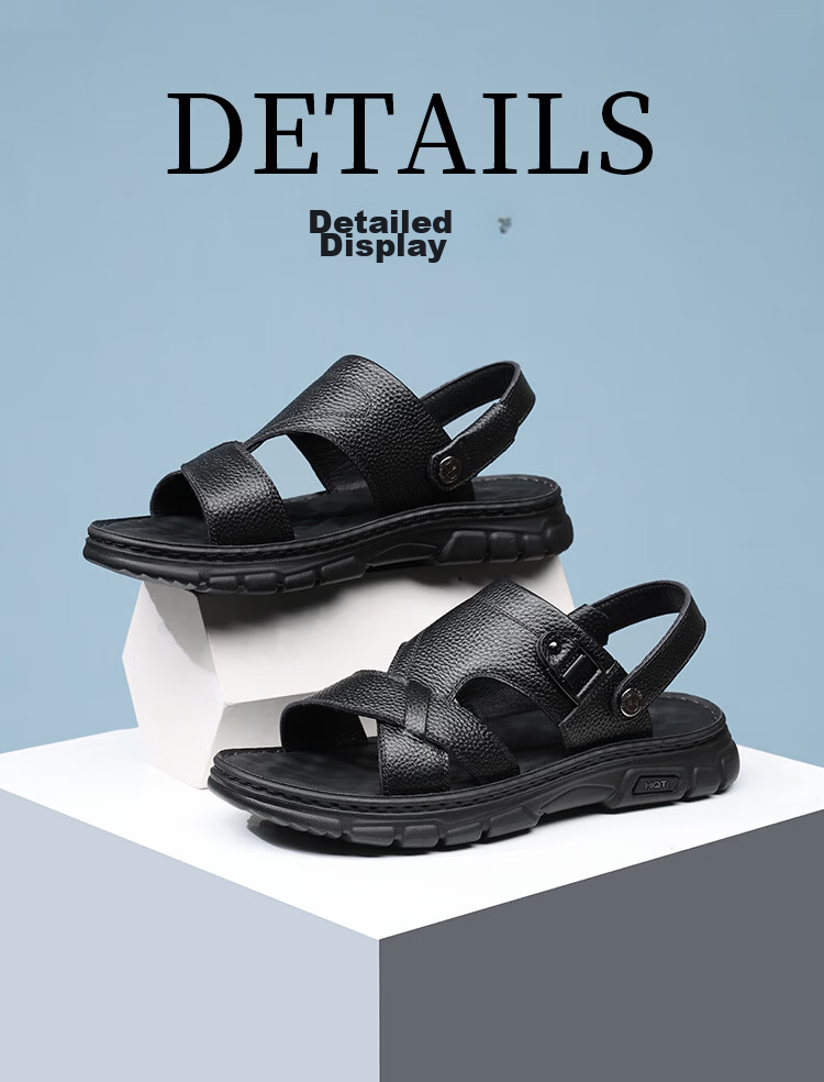 Red Dragonfly Men's Summer Leather Thick Sole Sandals Dual-Purpose Commuting Driving Casual Beach Shoes WTT261201 Black Size 38 3