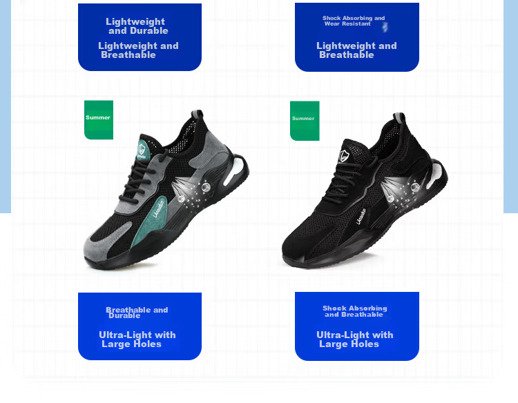 BlueOwl Shield Men's Lightweight Summer Breathable Anti-Smash Anti-Puncture Steel Toe Work Safety Construction Shoes D2095N Size 42 13